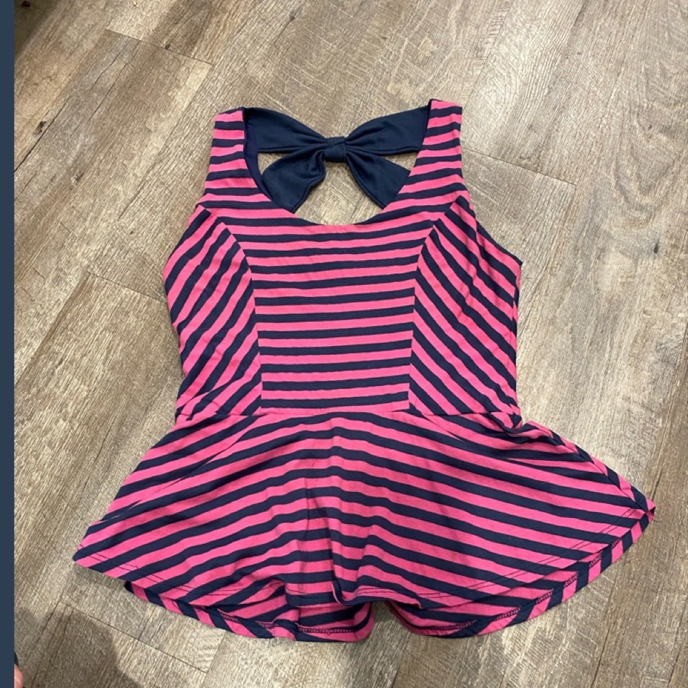 Striped Bodycon Peplum Tank with Bow Detail in Back